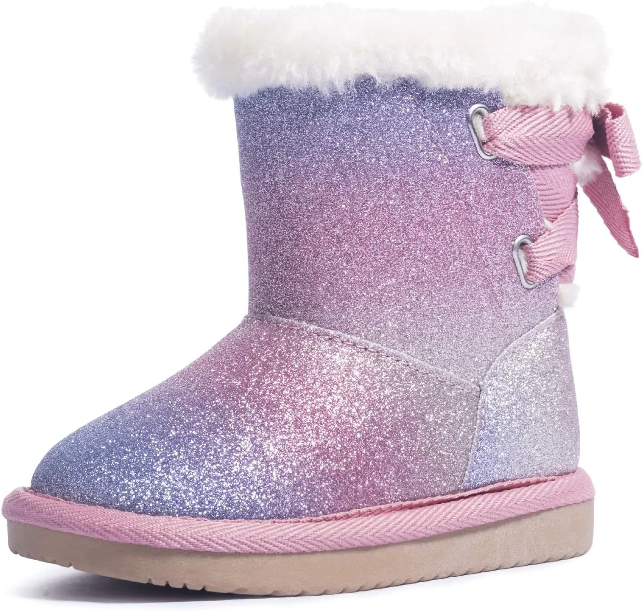KRABOR Toddlers/Little Girls Boots,Glitter Warm Winter Snow Shoes with Cotton Lining and Cute Bow