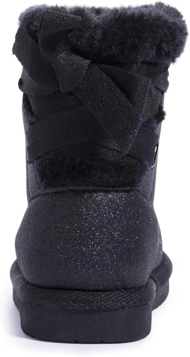 KRABOR Toddlers/Little Girls Boots,Glitter Warm Winter Snow Shoes with Cotton Lining and Cute Bow