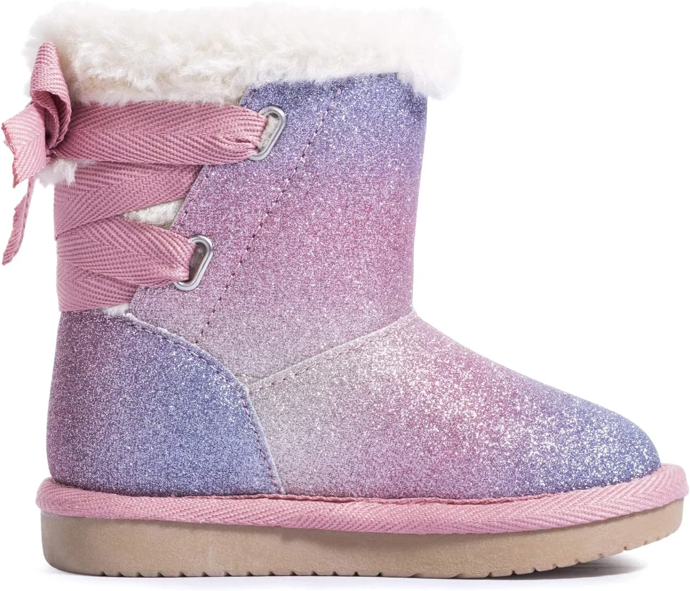 KRABOR Toddlers/Little Girls Boots,Glitter Warm Winter Snow Shoes with Cotton Lining and Cute Bow