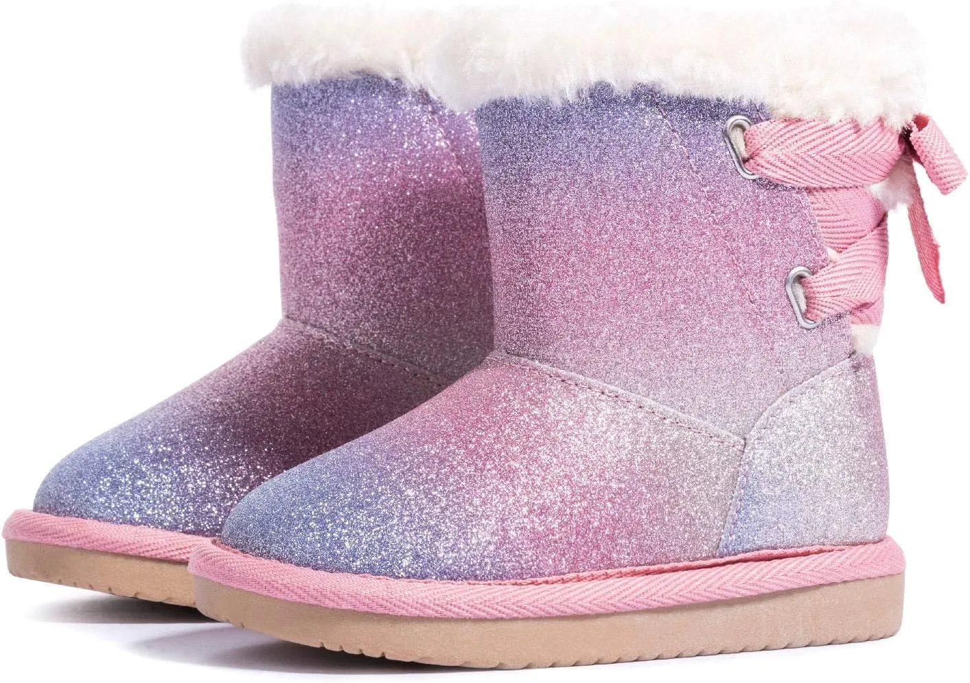 KRABOR Toddlers/Little Girls Boots,Glitter Warm Winter Snow Shoes with Cotton Lining and Cute Bow