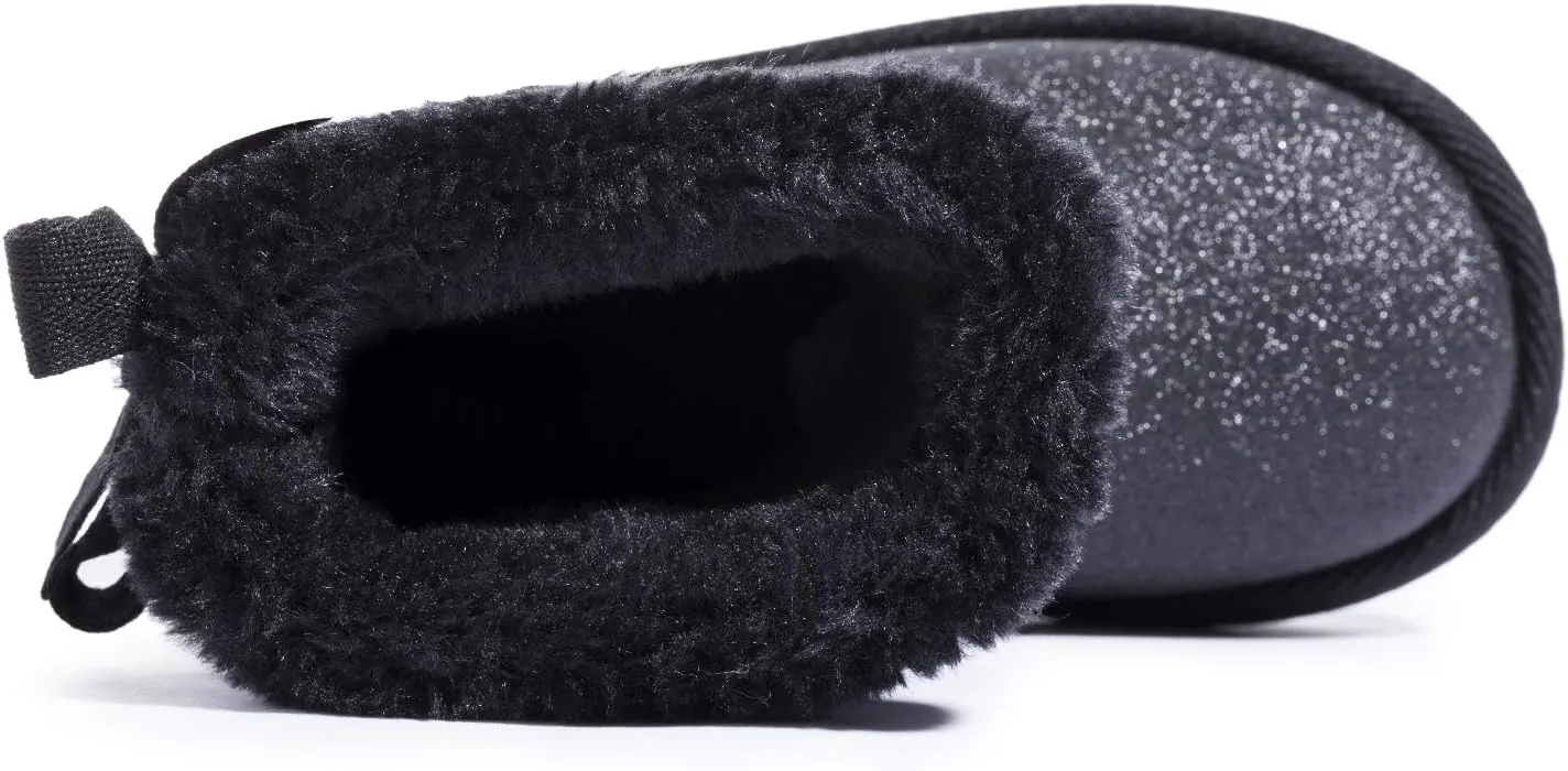 KRABOR Toddlers/Little Girls Boots,Glitter Warm Winter Snow Shoes with Cotton Lining and Cute Bow