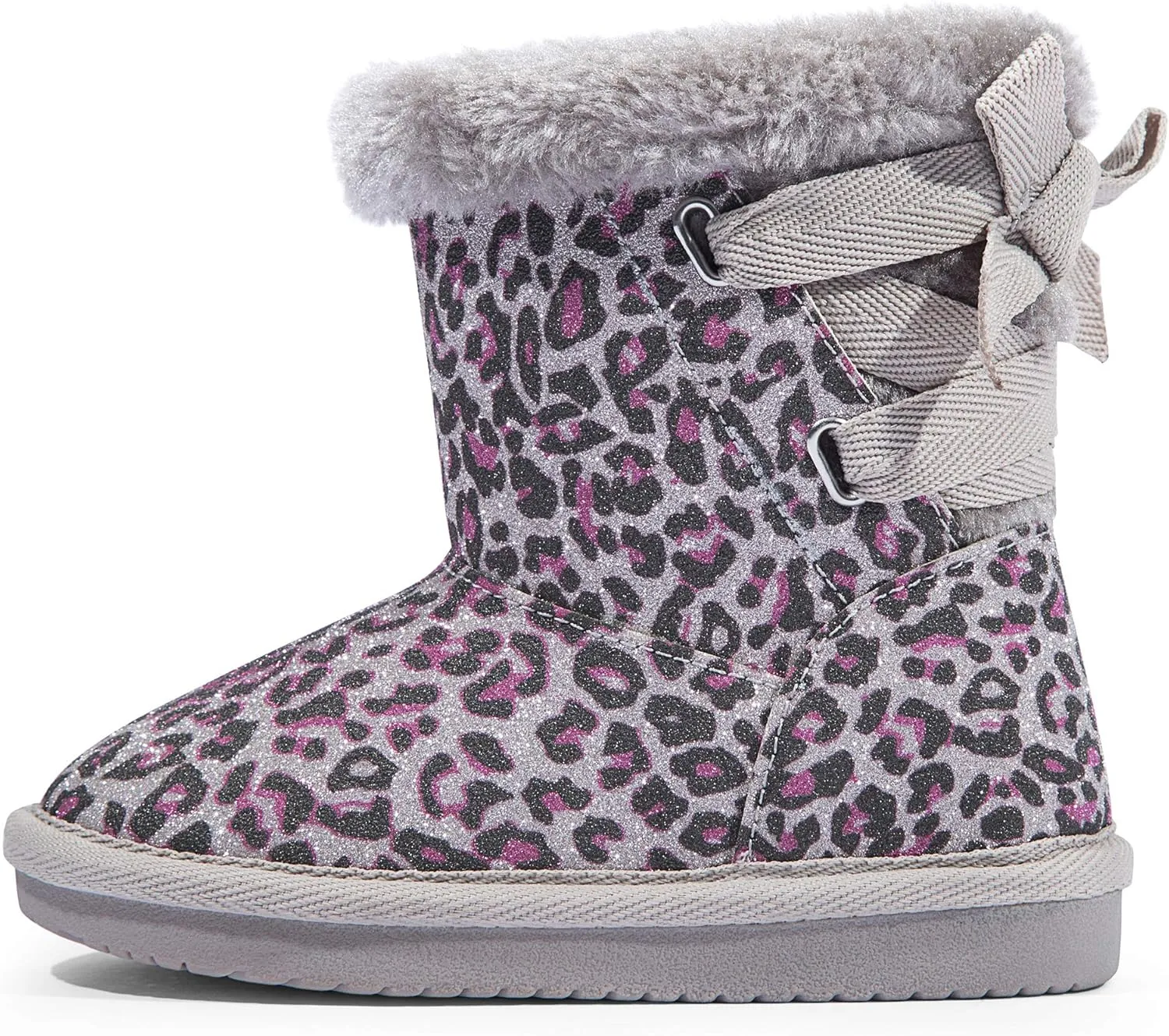 KRABOR Toddlers/Little Girls Boots,Glitter Warm Winter Snow Shoes with Cotton Lining and Cute Bow