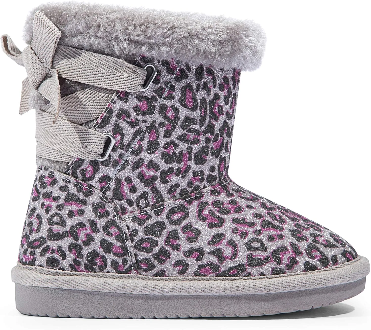 KRABOR Toddlers/Little Girls Boots,Glitter Warm Winter Snow Shoes with Cotton Lining and Cute Bow