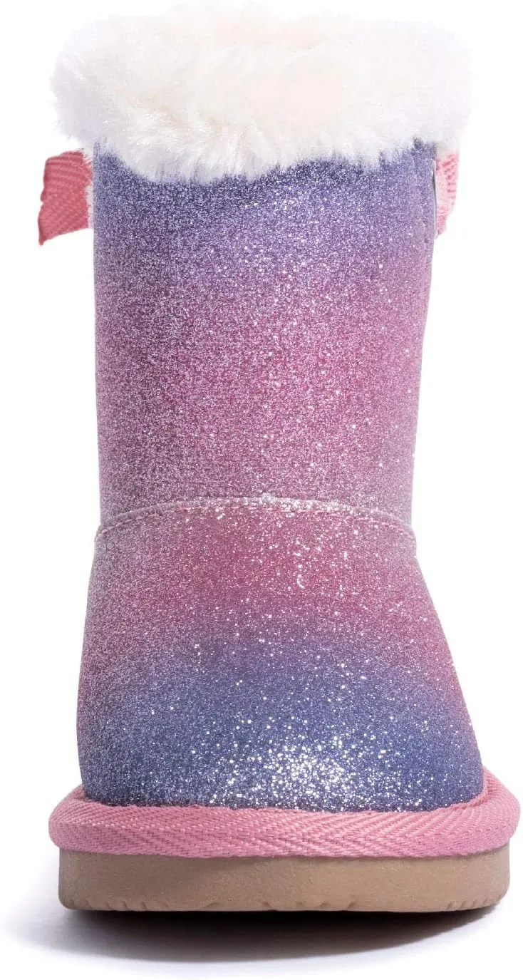 KRABOR Toddlers/Little Girls Boots,Glitter Warm Winter Snow Shoes with Cotton Lining and Cute Bow
