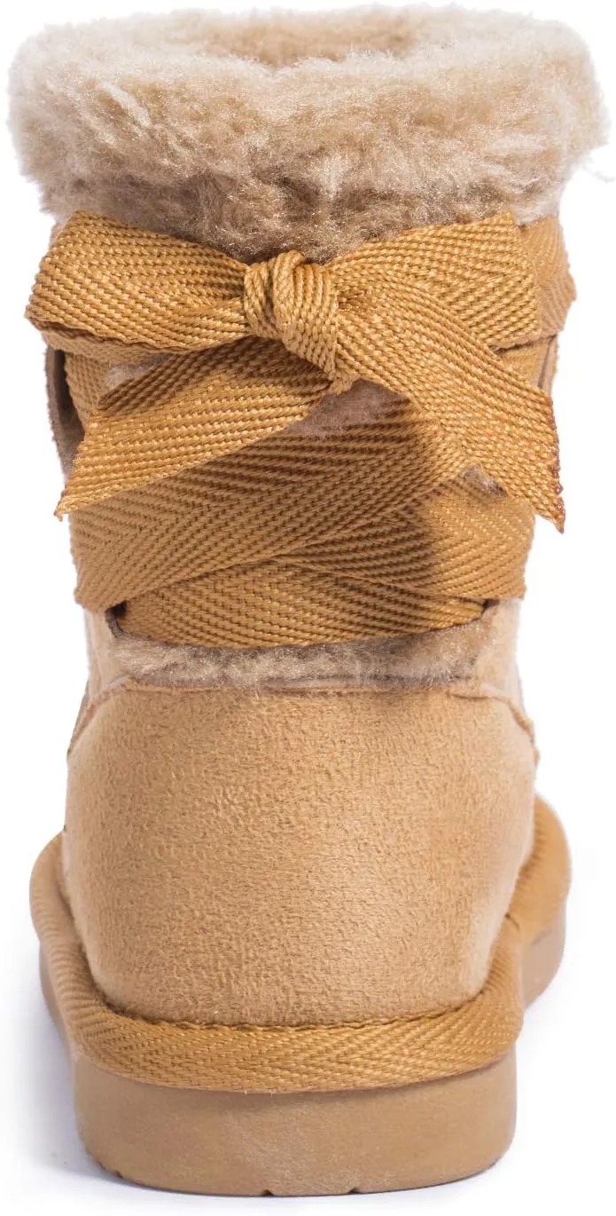 KRABOR Toddlers/Little Girls Boots,Glitter Warm Winter Snow Shoes with Cotton Lining and Cute Bow