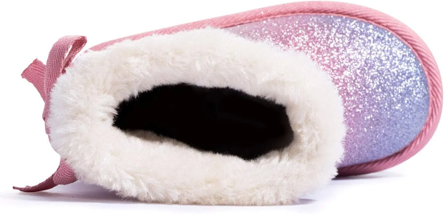 KRABOR Toddlers/Little Girls Boots,Glitter Warm Winter Snow Shoes with Cotton Lining and Cute Bow