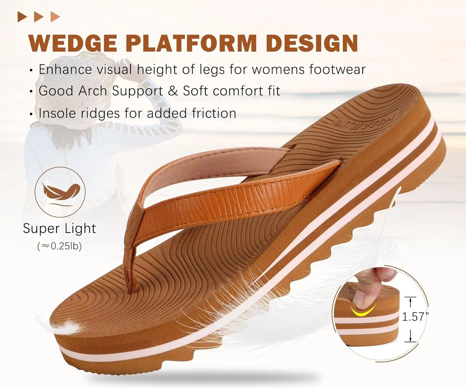 KuaiLu Women’s Flip Flops Ladies Yoga Mat Platform Thong Sandals Dressy Womans Lightweight Summer Slip On Beach Flip Flop Sandles, Soft Cushion Footbed, Arch Support
