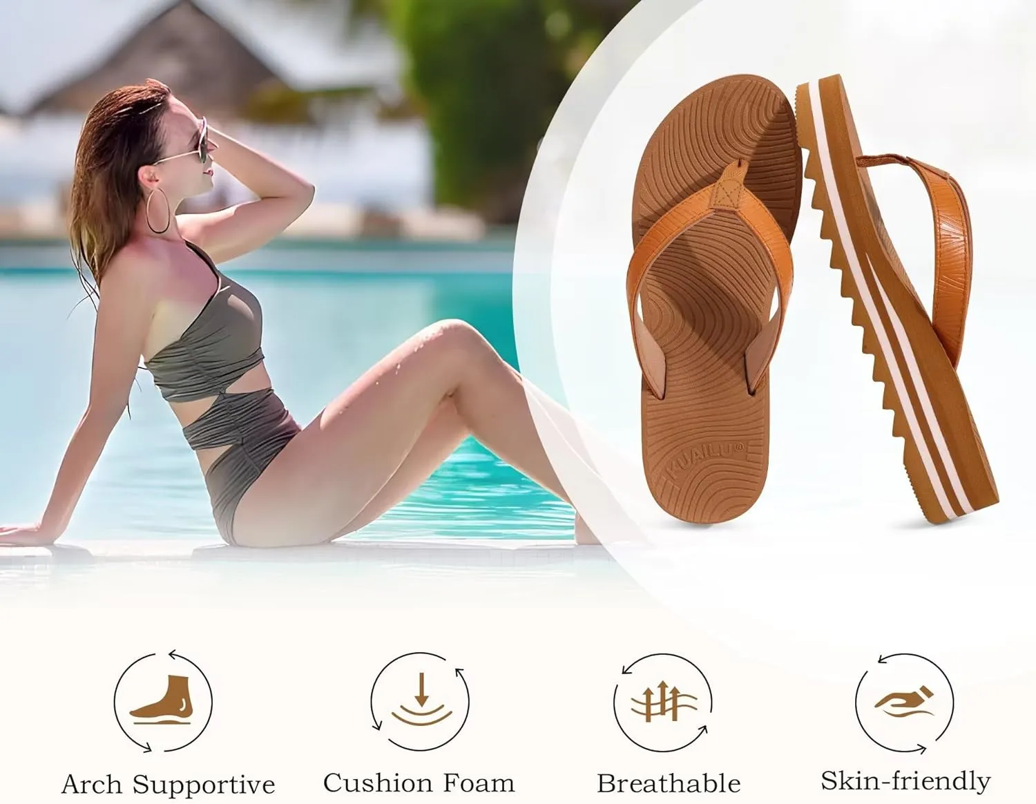 KuaiLu Women’s Flip Flops Ladies Yoga Mat Platform Thong Sandals Dressy Womans Lightweight Summer Slip On Beach Flip Flop Sandles, Soft Cushion Footbed, Arch Support