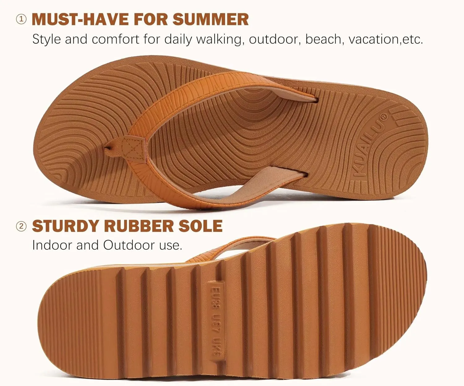 KuaiLu Women’s Flip Flops Ladies Yoga Mat Platform Thong Sandals Dressy Womans Lightweight Summer Slip On Beach Flip Flop Sandles, Soft Cushion Footbed, Arch Support