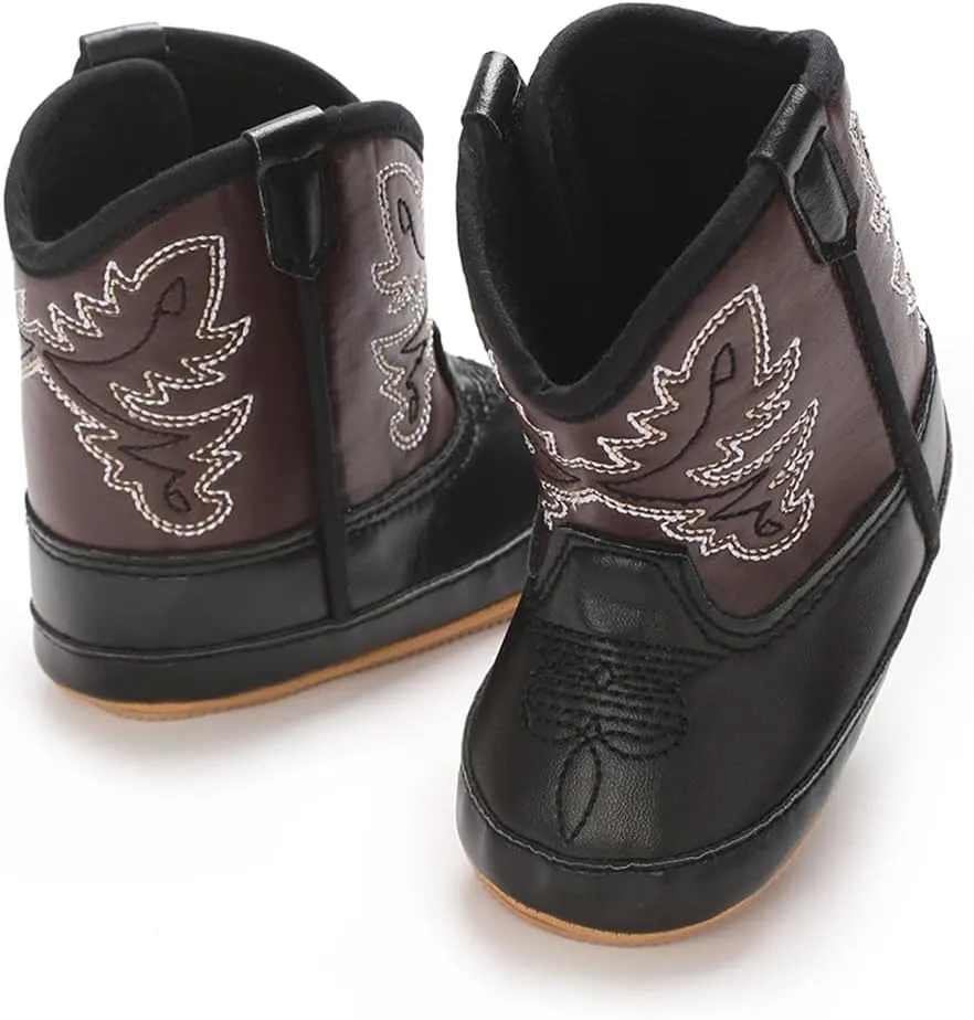 Kuner Baby Cowboy Boots Western Boots Toddler Cowboy Bootie Soft Sole Non-Slip Crib Shoes for Infant Boys Girls0-18 Months