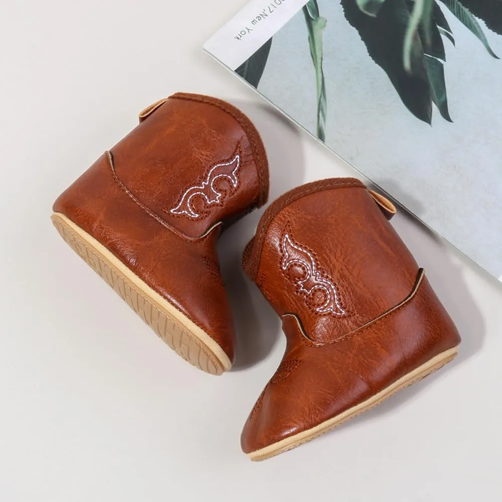 Kuner Baby Cowboy Boots Western Boots Toddler Cowboy Bootie Soft Sole Non-Slip Crib Shoes for Infant Boys Girls0-18 Months