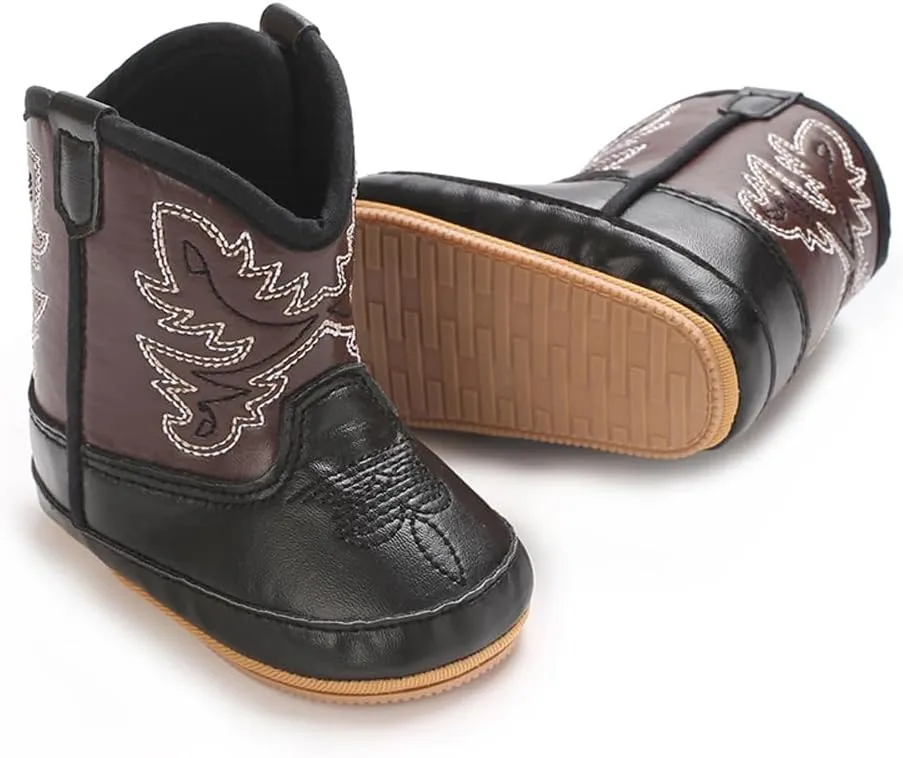 Kuner Baby Cowboy Boots Western Boots Toddler Cowboy Bootie Soft Sole Non-Slip Crib Shoes for Infant Boys Girls0-18 Months