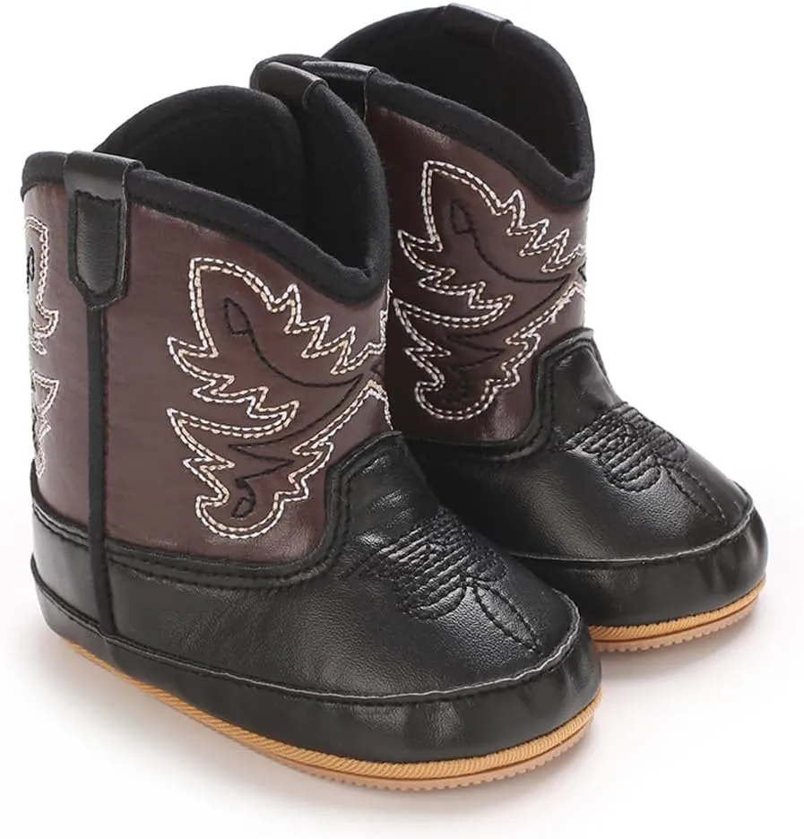 Kuner Baby Cowboy Boots Western Boots Toddler Cowboy Bootie Soft Sole Non-Slip Crib Shoes for Infant Boys Girls0-18 Months