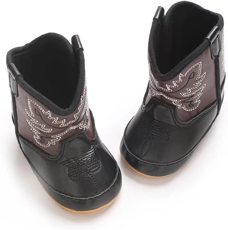 Kuner Baby Cowboy Boots Western Boots Toddler Cowboy Bootie Soft Sole Non-Slip Crib Shoes for Infant Boys Girls0-18 Months
