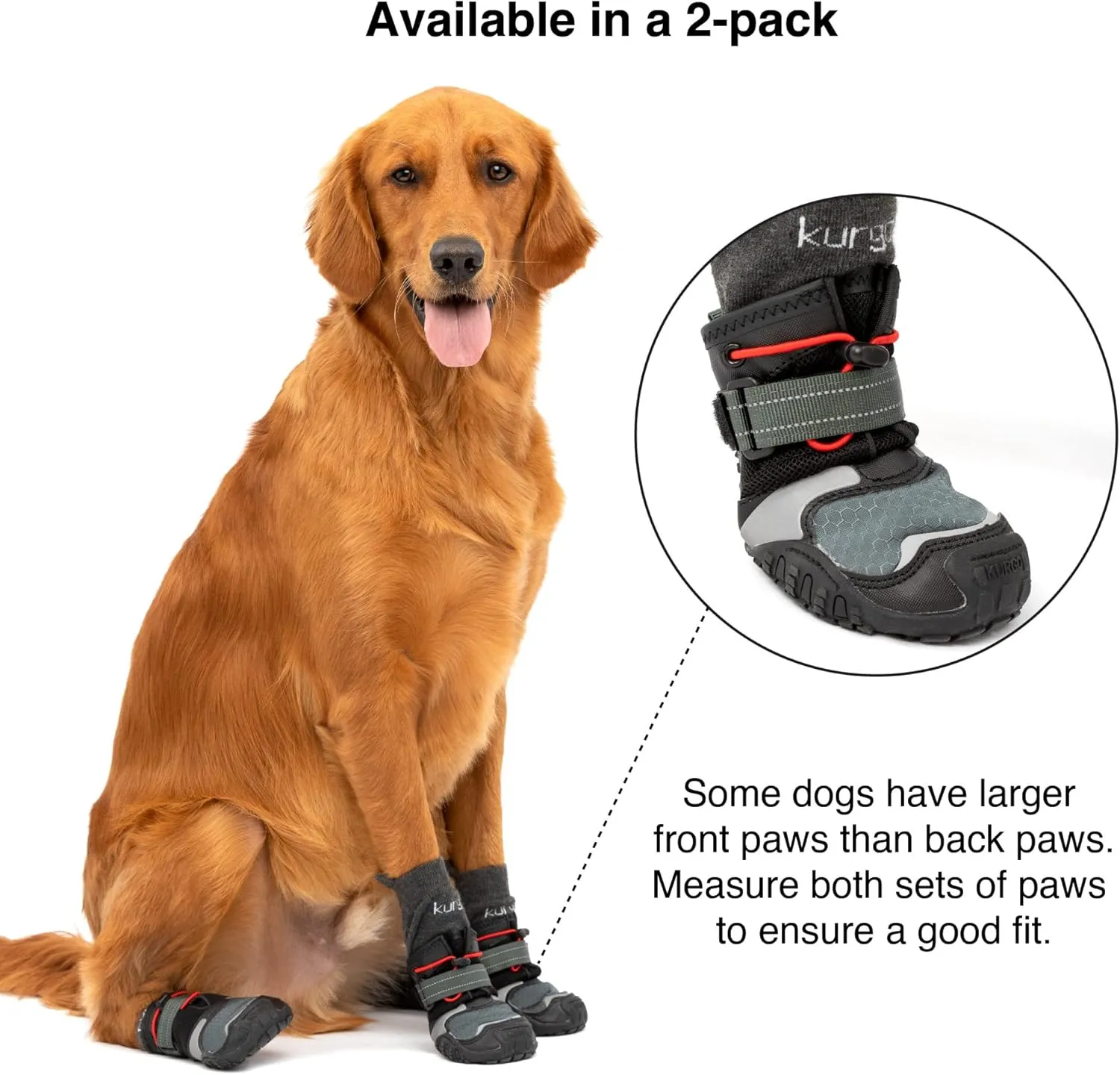 Kurgo Blaze Cross Dog Shoes - Winter Boots for Dogs, All Season Paw Protectors - for Hot Pavement and Snow - Water Resistant, Reflective, No Slip - Includes 2 Shoes - Chili Red/Black - XL