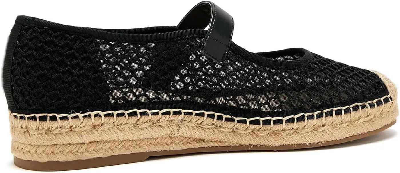 KysBloes Woven Platform Mary Janes Espadrille Flats for Women Wegde Mesh Ballet Flats Fishnet Buckle Strap Pumps Raffia Ballerina Shoes