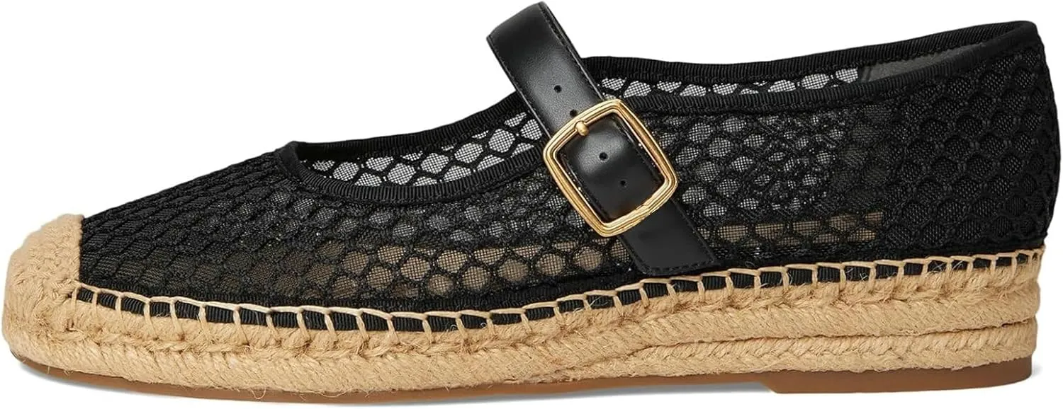 KysBloes Woven Platform Mary Janes Espadrille Flats for Women Wegde Mesh Ballet Flats Fishnet Buckle Strap Pumps Raffia Ballerina Shoes