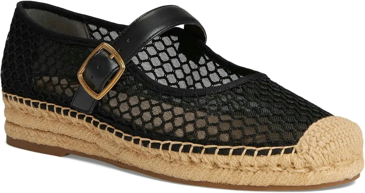 KysBloes Woven Platform Mary Janes Espadrille Flats for Women Wegde Mesh Ballet Flats Fishnet Buckle Strap Pumps Raffia Ballerina Shoes