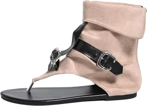 Ladies Clip Toe Flat Roman Sandals Denim Belt Buckle Large Size High Top Herringbone Cool Boots Ladies Thong Sandals