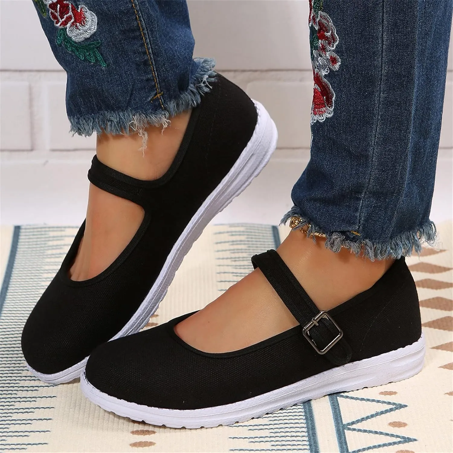 Ladies Summer Fashion Flat Bottom Solid Colour Leisure Out Travel Non Slip Soft Comfortable Basketball Casual Shoes (Black, 6.5)