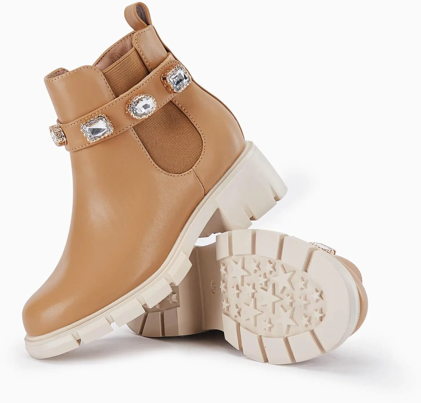 LAICIGO Girl's Platform Chunky Heel Ankle Boots Lug Sole Side Zipper Round Toe Chelsea Booties