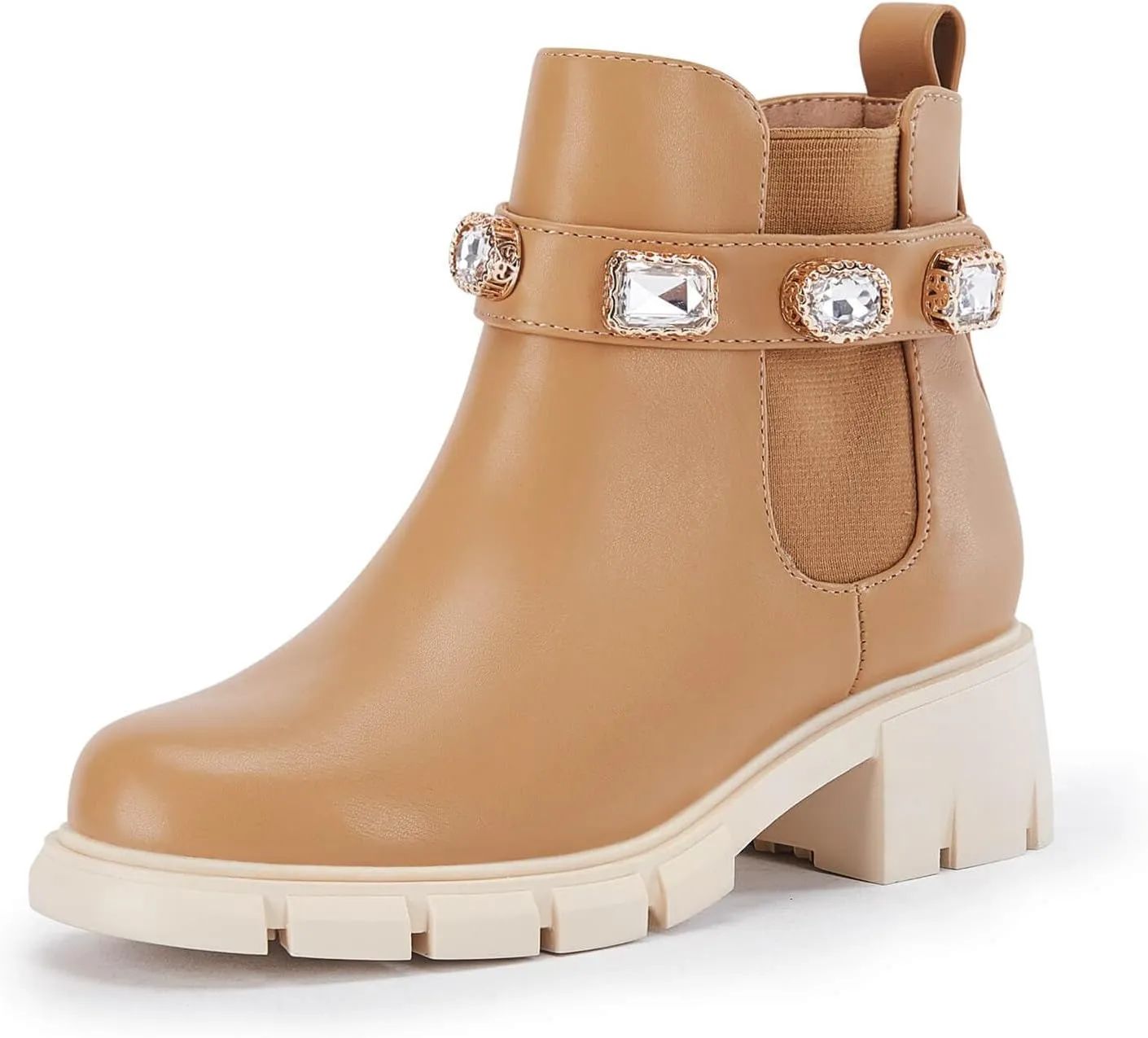 LAICIGO Girl's Platform Chunky Heel Ankle Boots Lug Sole Side Zipper Round Toe Chelsea Booties