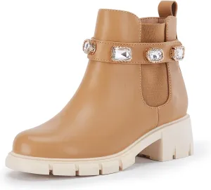 LAICIGO Girl's Platform Chunky Heel Ankle Boots Lug Sole Side Zipper Round Toe Chelsea Booties