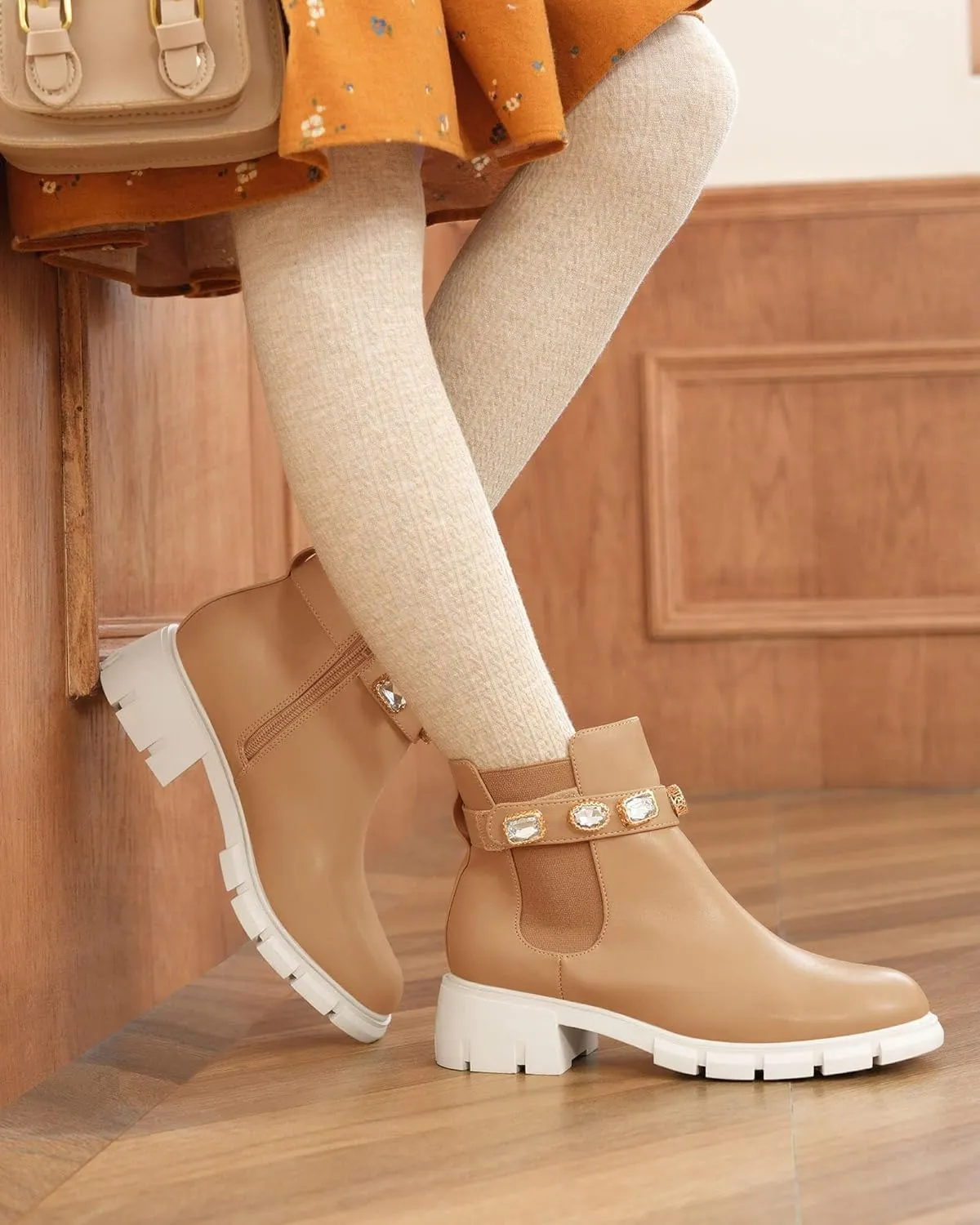 LAICIGO Girl's Platform Chunky Heel Ankle Boots Lug Sole Side Zipper Round Toe Chelsea Booties