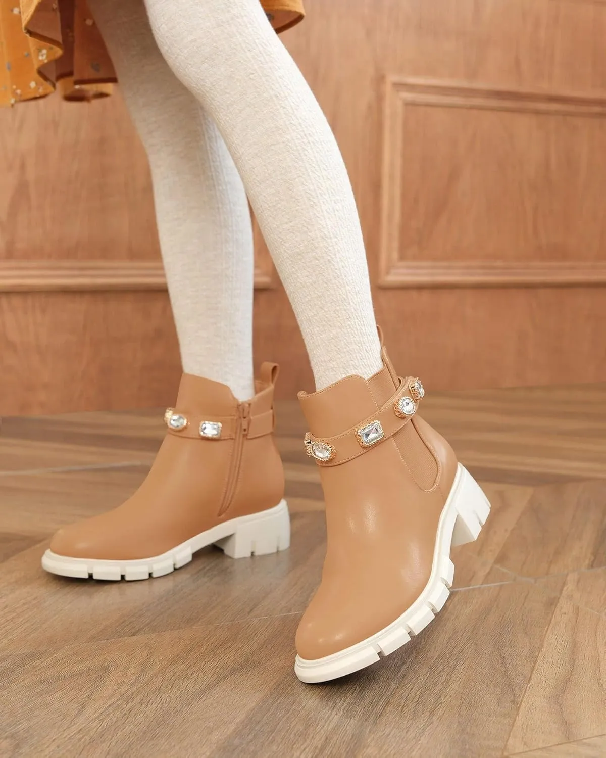 LAICIGO Girl's Platform Chunky Heel Ankle Boots Lug Sole Side Zipper Round Toe Chelsea Booties
