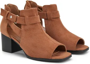 LAICIGO Womens Peep Toe Heels Chunky Heel Booties Open Toe Booty Cutout Dress Shoes with Back Zipper