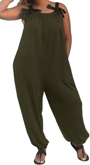 LAMISSCHE Wonens Plus Size Overalls Spaghetti Strap Baggy Romper Harem Wide Leg Jumpsuit With Pockets
