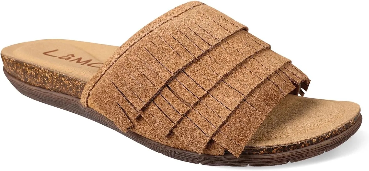 Lamo Women's Clea Slides Sandals – Lightweight Rubber and Cork Outsole, Breathable Textile and Suede Upper, All-Day Comfort and Style – Women's Slip-On Slides for women