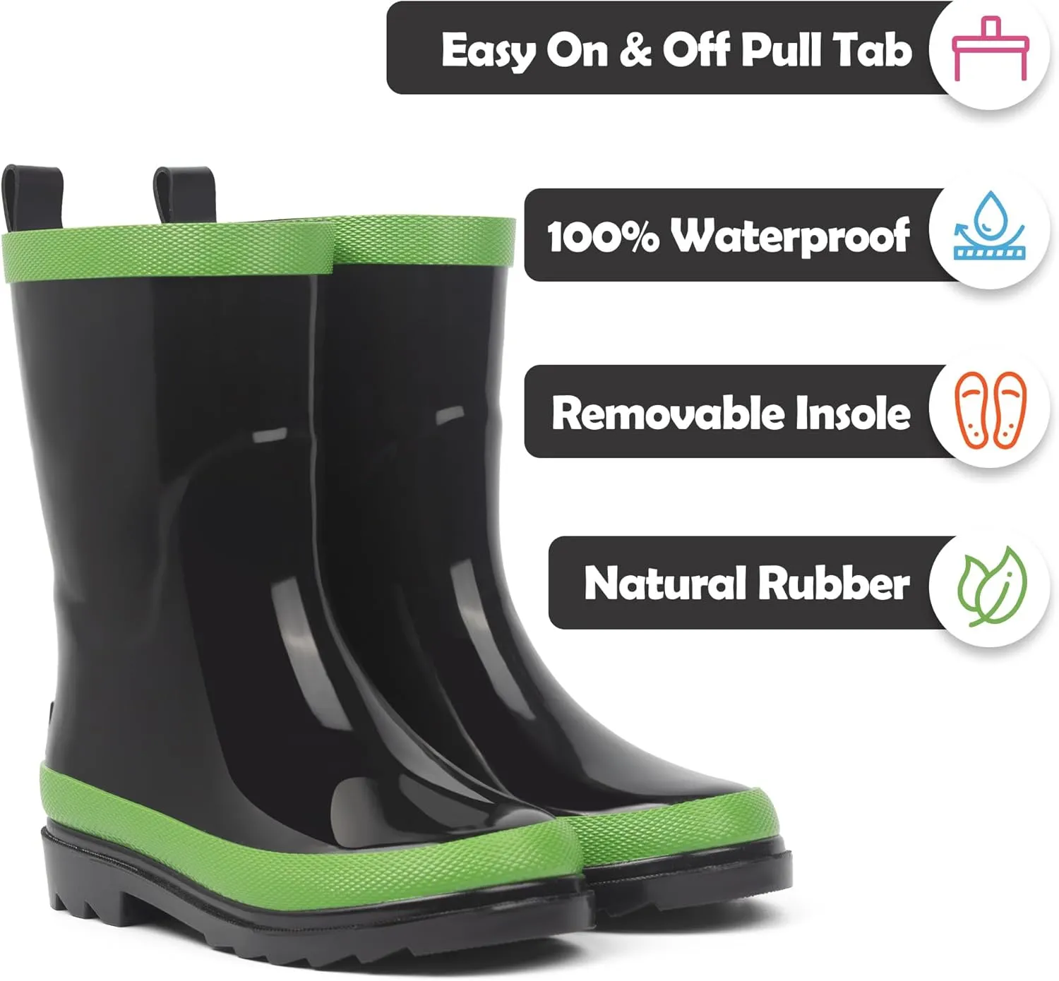 landchief Kids Rain Boots Premium Collection, Waterproof Natural Rubber Boots for Toddlers and Kids
