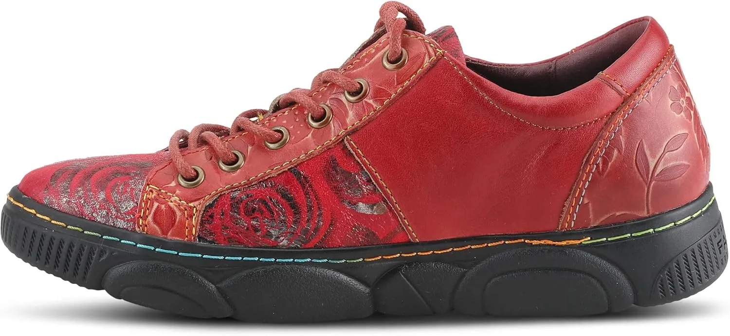 L'Artiste by Spring Step Women's Danli-Bloom Sneaker – Hand-Painted Leather Platform Shoes with Zipper & Lace-Up Closure, Removable Insole, Rainbow Stitching, Comfort Fit Black Multi EU 42/10.5-11