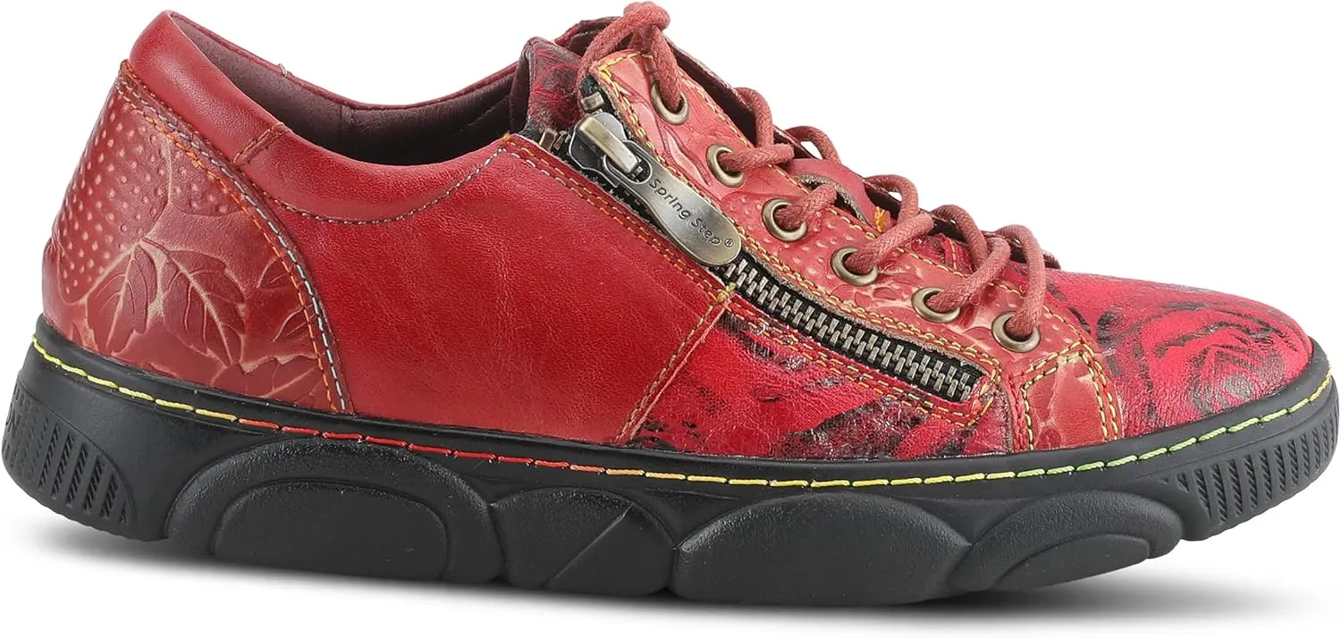 L'Artiste by Spring Step Women's Danli-Bloom Sneaker – Hand-Painted Leather Platform Shoes with Zipper & Lace-Up Closure, Removable Insole, Rainbow Stitching, Comfort Fit Black Multi EU 42/10.5-11