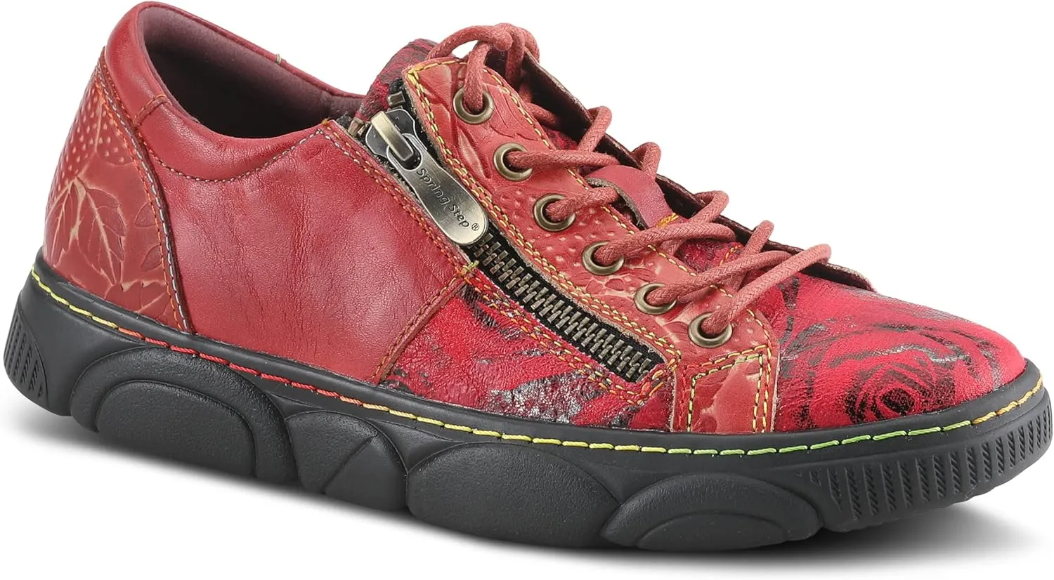 L'Artiste by Spring Step Women's Danli-Bloom Sneaker – Hand-Painted Leather Platform Shoes with Zipper & Lace-Up Closure, Removable Insole, Rainbow Stitching, Comfort Fit Black Multi EU 42/10.5-11