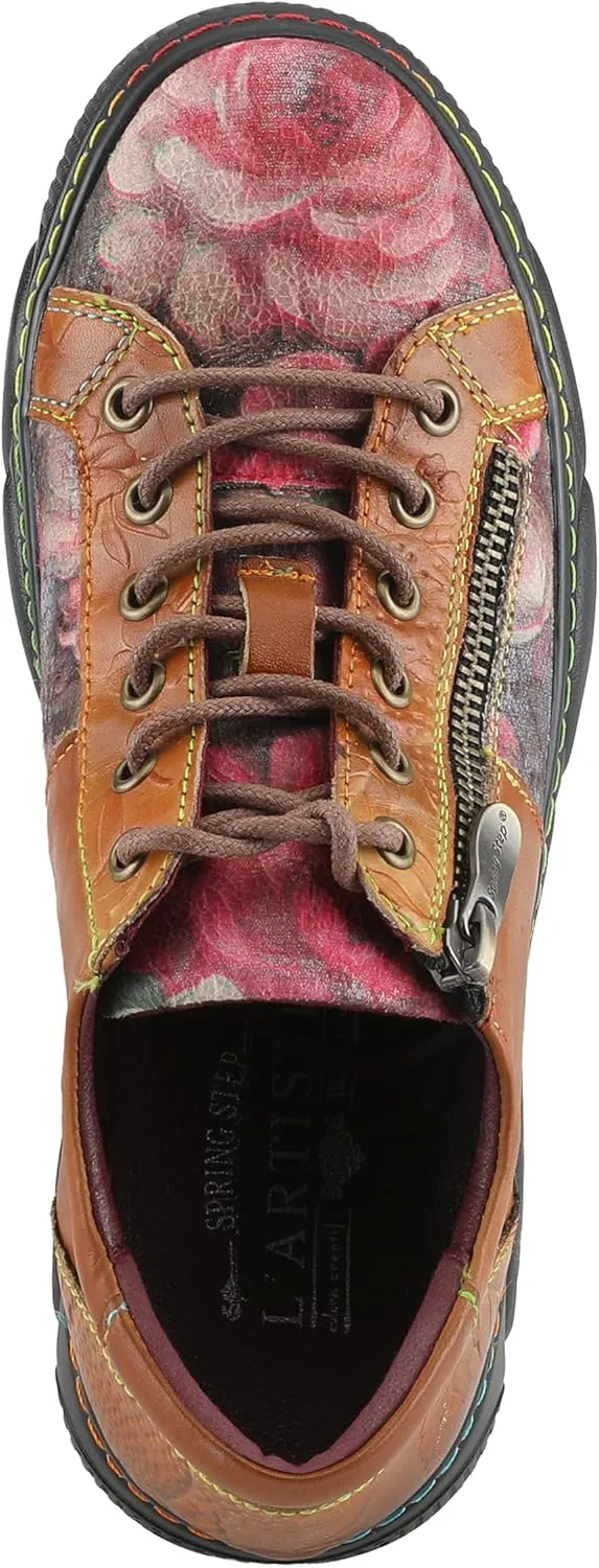 L'Artiste by Spring Step Women's Danli-Bloom Sneaker – Hand-Painted Leather Platform Shoes with Zipper & Lace-Up Closure, Removable Insole, Rainbow Stitching, Comfort Fit Black Multi EU 42/10.5-11