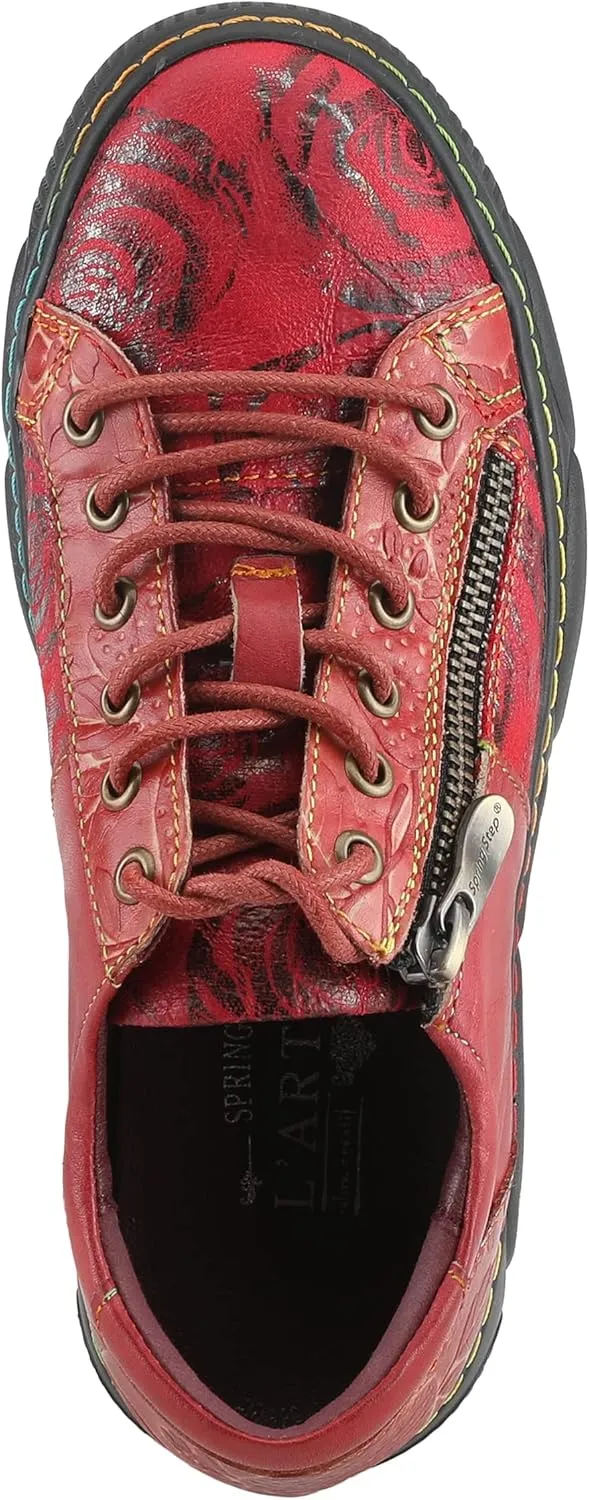 L'Artiste by Spring Step Women's Danli-Bloom Sneaker – Hand-Painted Leather Platform Shoes with Zipper & Lace-Up Closure, Removable Insole, Rainbow Stitching, Comfort Fit Black Multi EU 42/10.5-11