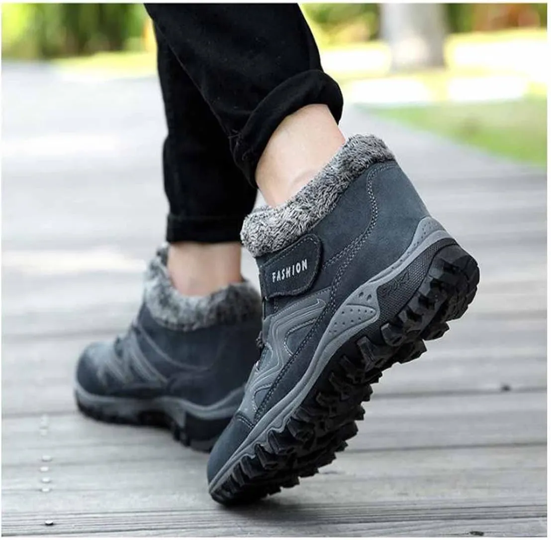 LAVAEGG Women's Winter Thermal Snowy Villi Leather Ankle Boots Fashion high top Boots Outdoor Walking Shoes Non-Slip Hiking Shoes