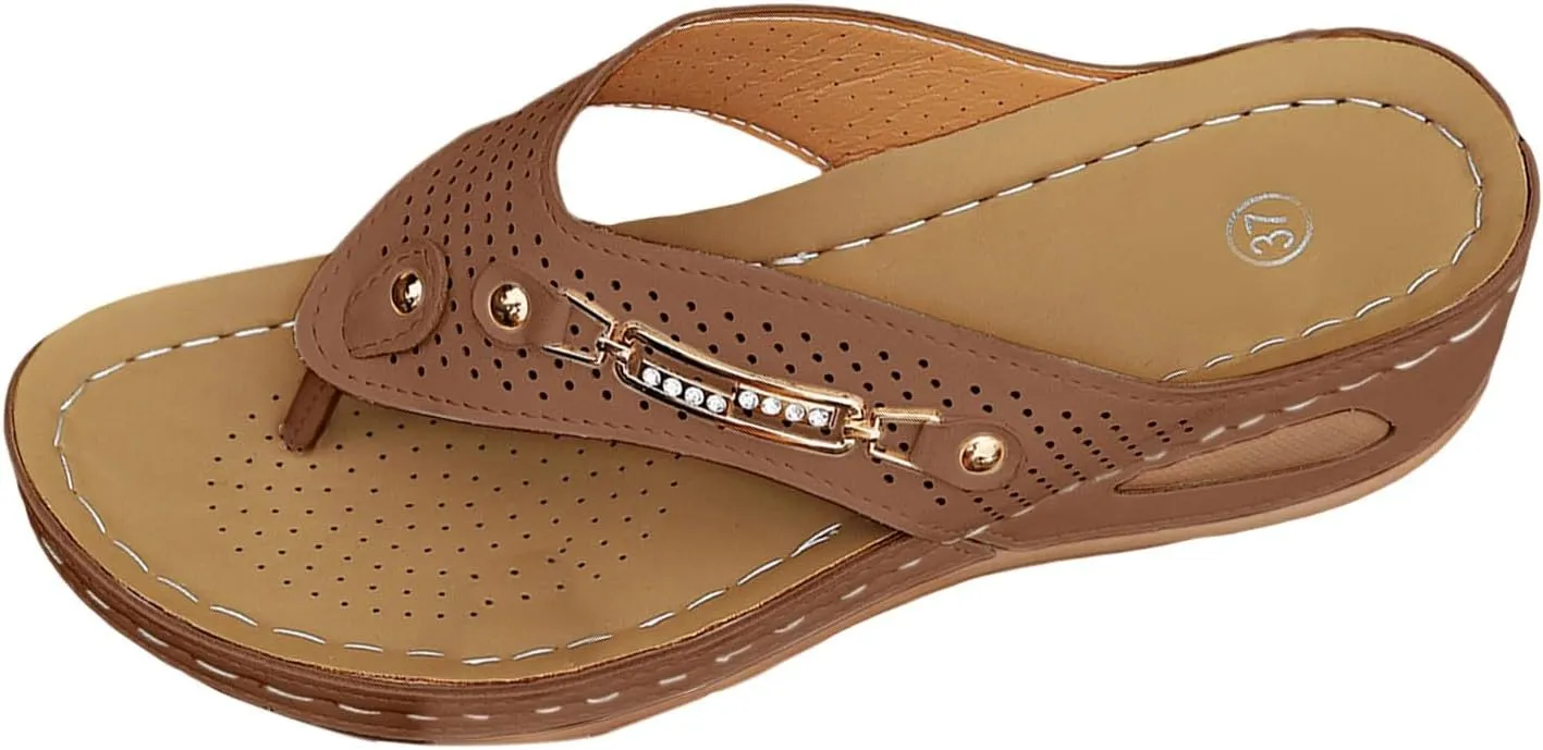 Leather Sandals Women Comfortable Arch Support Wide Fit Plantar Fasciitis Orthopedic Sandal Non Slip Walking Slipper