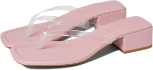 LEHOOR Women Chunky Heel Square Toe Flip Flops Comfort Slip On Heeled Thong Flip Flops 2 Inch Low Block Heel Dress Slippers Sandals Clear T-Strap Work Slides Casual Summer Beach Heels 4-11 M US