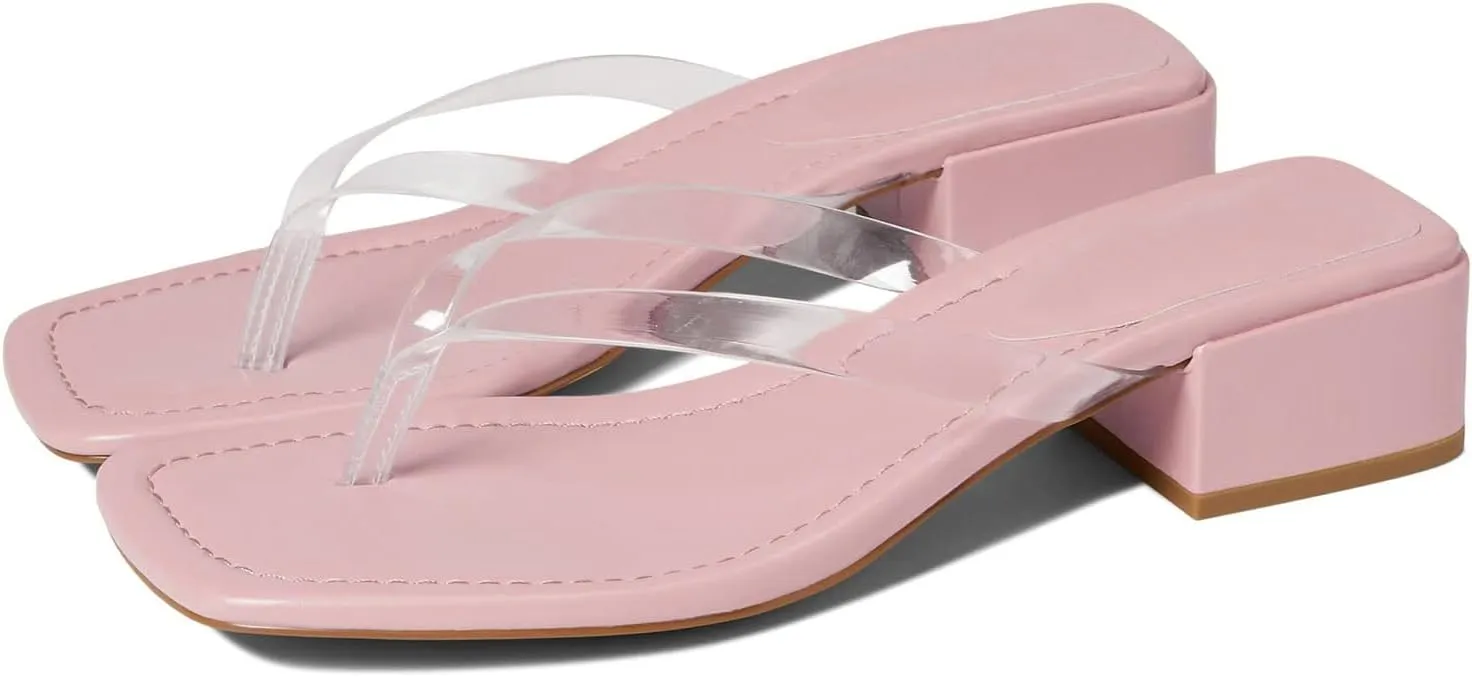 LEHOOR Women Chunky Heel Square Toe Flip Flops Comfort Slip On Heeled Thong Flip Flops 2 Inch Low Block Heel Dress Slippers Sandals Clear T-Strap Work Slides Casual Summer Beach Heels 4-11 M US