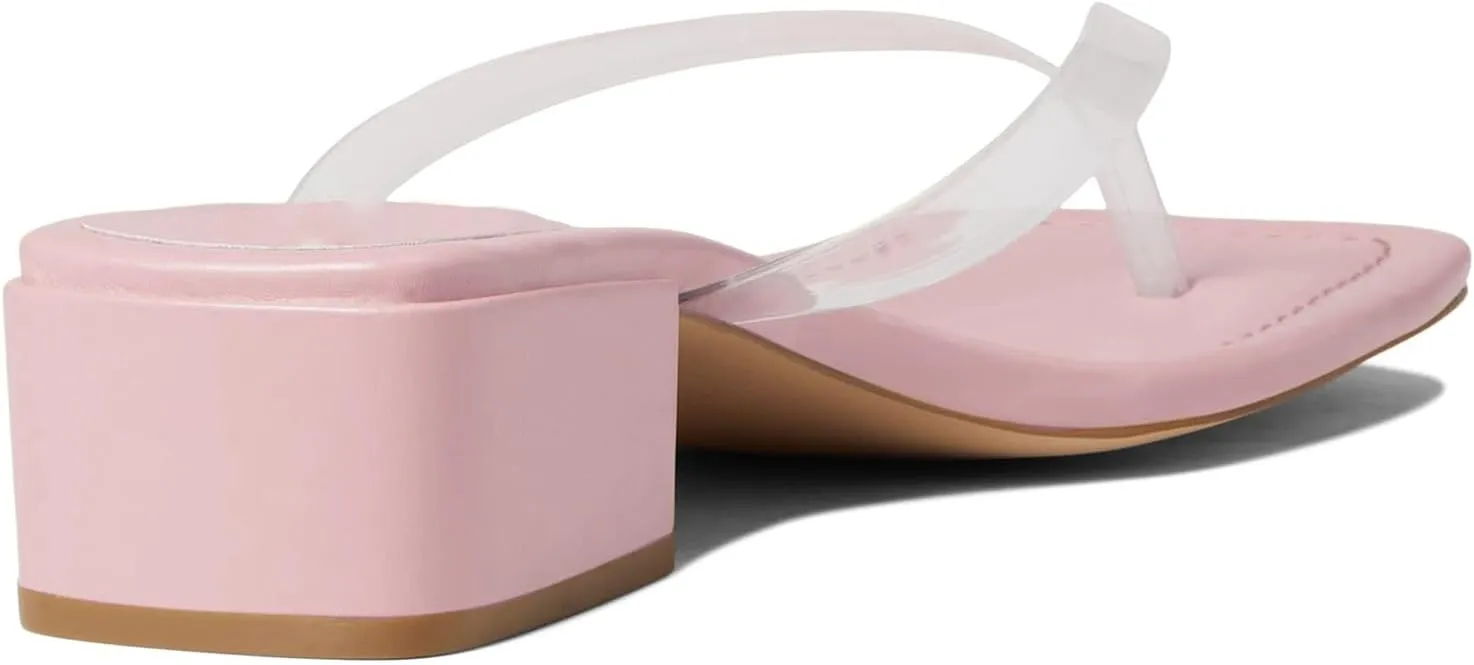 LEHOOR Women Chunky Heel Square Toe Flip Flops Comfort Slip On Heeled Thong Flip Flops 2 Inch Low Block Heel Dress Slippers Sandals Clear T-Strap Work Slides Casual Summer Beach Heels 4-11 M US