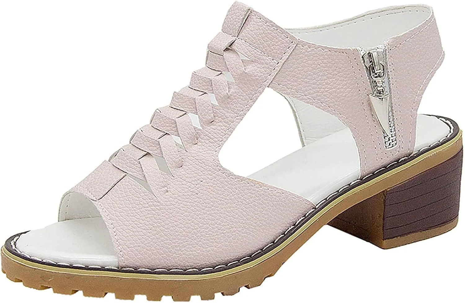 Libiyi Wedges Sandals for Women Dressy 2025, Open Toe Cutout Zipper Chunky Heeled New Hollow Fish Mouth Slip on Summer Beach Boho Comfortable Sandals Outdoor Shoes