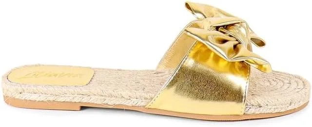 Liliana Women's Fashionable Espadrille Slider with Single Bow Detail Slip-On Sandal - Summer Comfortable Flat Casual Beach Footwear, AILEEN-3