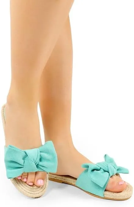 Liliana Women's Fashionable Espadrille Slider with Single Bow Detail Slip-On Sandal - Summer Comfortable Flat Casual Beach Footwear, AILEEN-3