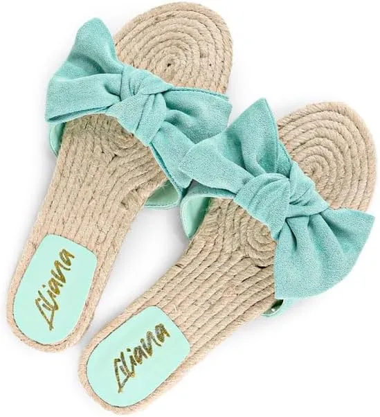 Liliana Women's Fashionable Espadrille Slider with Single Bow Detail Slip-On Sandal - Summer Comfortable Flat Casual Beach Footwear, AILEEN-3