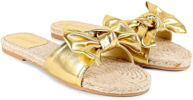 Liliana Women's Fashionable Espadrille Slider with Single Bow Detail Slip-On Sandal - Summer Comfortable Flat Casual Beach Footwear, AILEEN-3