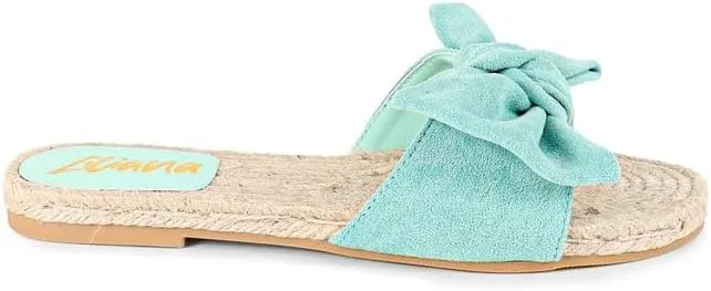 Liliana Women's Fashionable Espadrille Slider with Single Bow Detail Slip-On Sandal - Summer Comfortable Flat Casual Beach Footwear, AILEEN-3