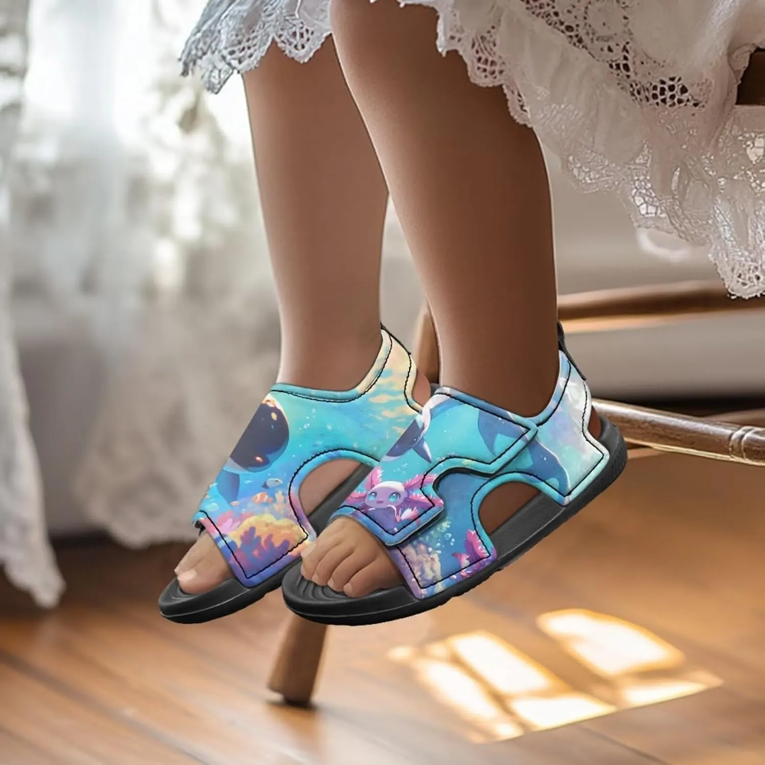 Little Girls Axolotl Star Sport Sandals Kids Toddler Causal Open Toe Outdoor Summer Shoes Hiking Water Sandals